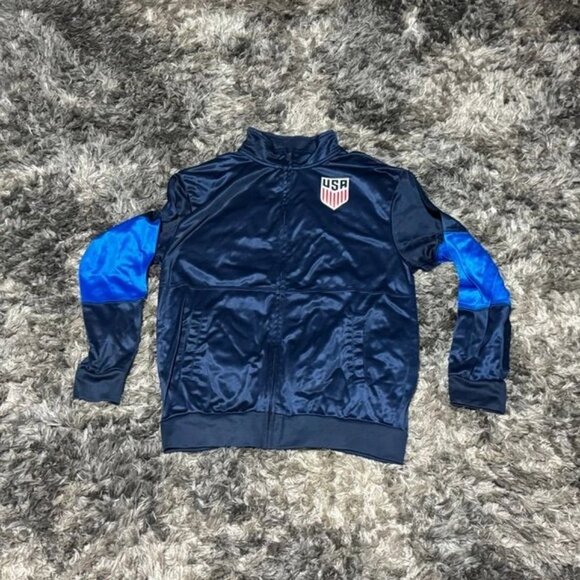 Vintage Size L Mens Blue Team USA Soccer Long Sleeve Full Zip Track Jacket - Picture 1 of 5